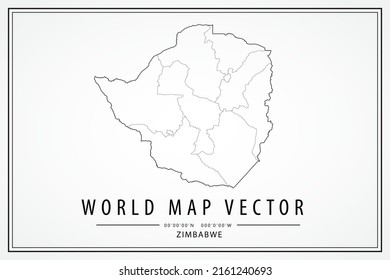 Mapa de Zimbabue - Mapa mundial Plantilla vectorial internacional con alto detalle delgado línea negra y contorno estilo de esbozo gráfico aislado en fondo blanco - Ilustración vectorial eps 10