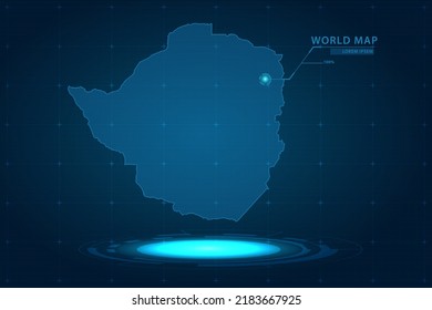 Zimbabwe Map - World Map International vector template with Hologram in perspective style and HUD, GUI, UI interface isolated on blue background for design - Vector illustration eps 10