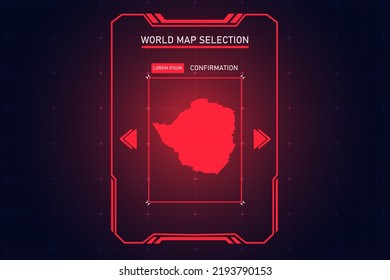 Zimbabwe Map - World Map International vector template with Red Color in perspective style and HUD, GUI, UI interface isolated on black background for design - Vector illustration eps 10