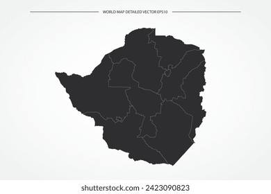 Simbabwische Karte - Weltkarte, internationale Vektorvorlage mit hoher Detailfarbe mit schwarz-weißer Umrissfarbe einzeln auf weißem Hintergrund - Vektorgrafik10