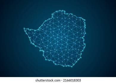 Zimbabwe Map - World Map mash line and point scales on blue technology background. Wire Frame 3D mesh polygonal network line, design sphere, dot and structure -  Vector illustration eps 10