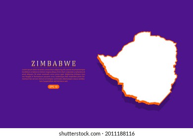 Zimbabwe map - World map vector template with isometric style including shadow, white and orange color on purple background - Vector illustration eps 10