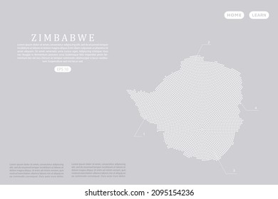 Zimbabwe Map - World map vector template with White dots, grid, grunge, halftone style isolated on grey background for education, infographic, design, website - Vector illustration eps 10