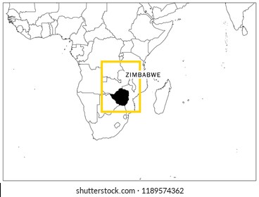 Zimbabwe map yellow frame geography national