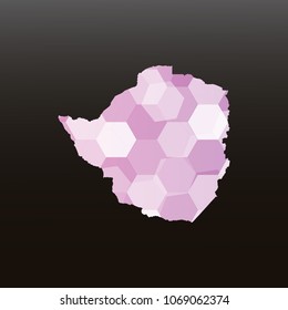Zimbabwe map-Purple map made of hexagon on black and gray background, gradient color. Vector illustration eps 10.