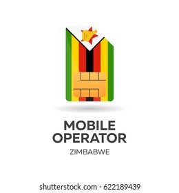 Zimbabwe mobile operator. SIM card with flag. Vector illustration