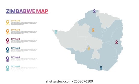 Simbabwe Modern Map Infografik Vorlage, Detaillierte Infografik Karte von Simbabwe Beliebte Stadt