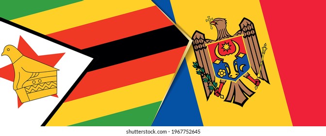 Zimbabwe and Moldova flags, two vector flags symbol of relationship or confrontation.