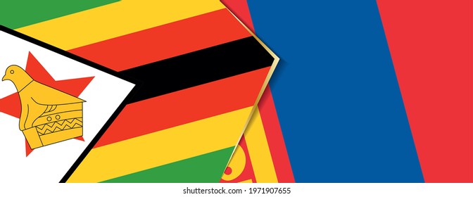 Zimbabwe and Mongolia flags, two vector flags symbol of relationship or confrontation.