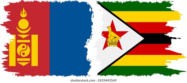 Zimbabwe y Mongolia grunge banderas de conexión, vector