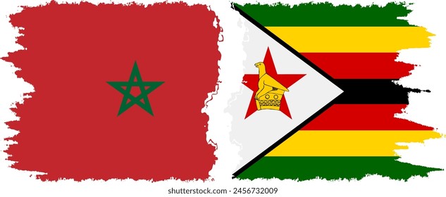 Zimbabwe and Morocco grunge flags connection, vector