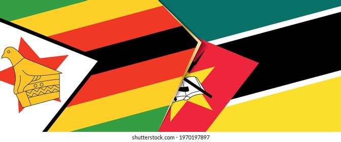 Zimbabwe and Mozambique flags, two vector flags symbol of relationship or confrontation.