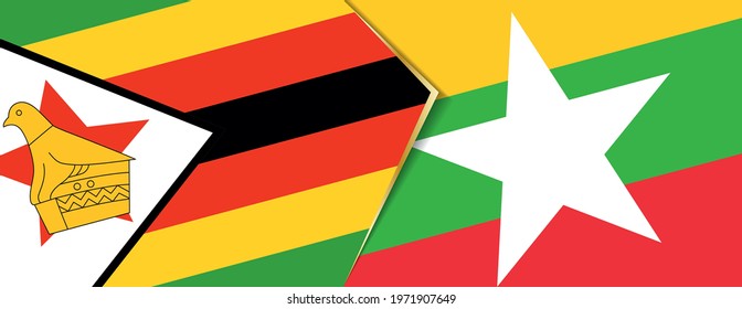 Zimbabwe and Myanmar flags, two vector flags symbol of relationship or confrontation.