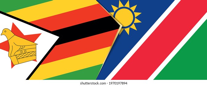 Zimbabwe and Namibia flags, two vector flags symbol of relationship or confrontation.