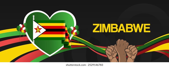 Zimbabwe national day festive banner. Creative modern design for holiday celebration, greeting card, billboard, sport event backdrops. April 18th. Happy Zimbabwe Independence Day