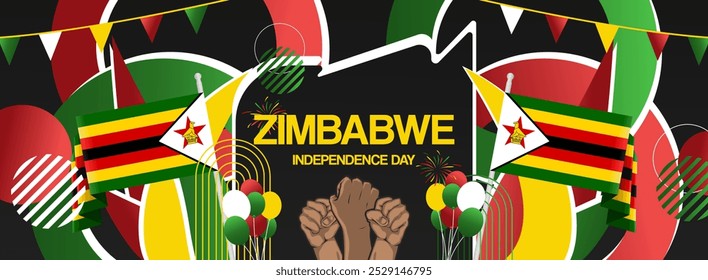 Zimbabwe national day festive banner. Creative modern design for holiday celebration, greeting card, billboard, sport event backdrops. April 18th. Happy Zimbabwe Independence Day