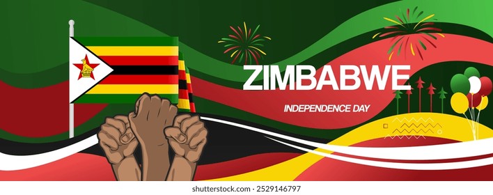 Zimbabwe national day festive banner. Creative modern design for holiday celebration, greeting card, billboard, sport event backdrops. April 18th. Happy Zimbabwe Independence Day