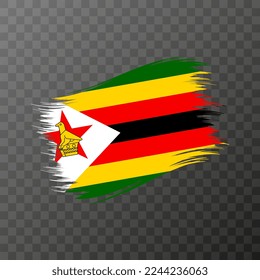 Zimbabwe national flag. Grunge brush stroke. Vector illustration on transparent background.