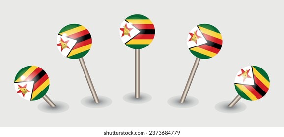 Zimbabwe national flag map marker pin icon illustration