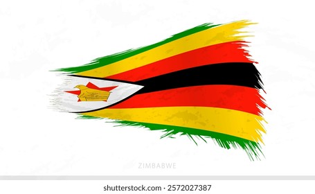 Zimbabwe National Flag with Textured Brush Strokes. Artistic Brush Stroke Design.