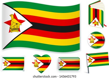 Zimbabwe national flag. Vector illustration. 3 layers. Shadows, flat flag, lights and shadows. Collection of 220 world flags. Accurate colors. Easy changes.