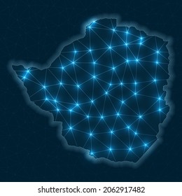 Zimbabwe network map. Abstract geometric map of the country. Digital connections and telecommunication design. Glowing internet network. Attractive vector illustration.