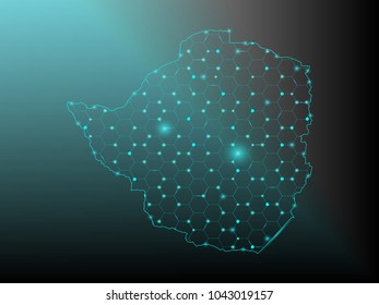 Zimbabwe network map. Abstract polygonal map design. Internet connections vector illustration.