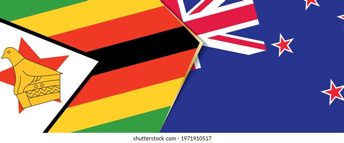 Zimbabwe and New Zealand flags, two vector flags symbol of relationship or confrontation.