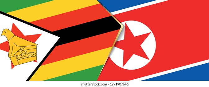 Zimbabwe and North Korea flags, two vector flags symbol of relationship or confrontation.