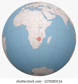 Zimbabwe on the globe. Earth hemisphere centered at the location of the Republic of Zimbabwe. Zimbabwe map.