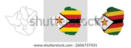 Zimbabwe outline, fill with flag and 3d map
