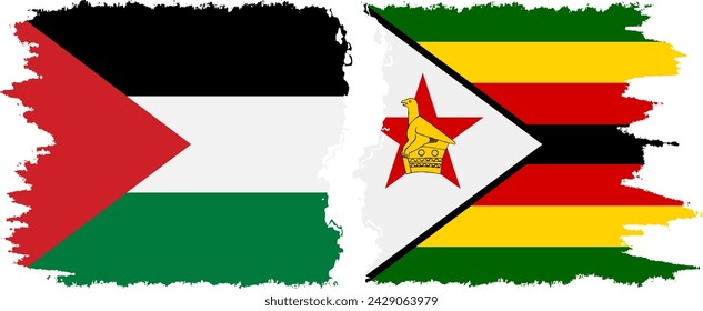 Zimbabwe and Palestine grunge flags connection, vector