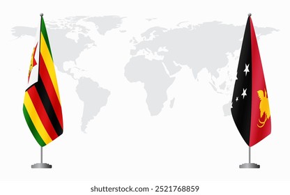 Zimbabue y Papúa Nuevas banderas de Guinea para reunión oficial en el contexto del mapa mundial.