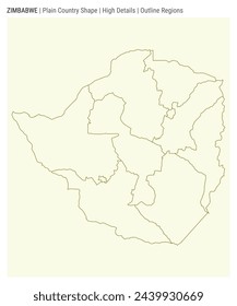Mapa del país de Zimbabue. Detalles altos. Estilo de regiones de esquema. Forma de Zimbabue. Ilustración vectorial.