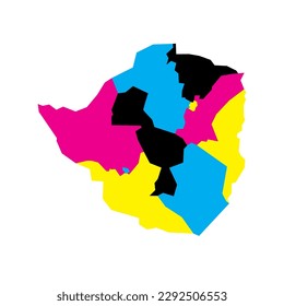 Mapa político de las divisiones administrativas de Zimbabue - provincias. Mapa vectorial en blanco en colores CMYK.