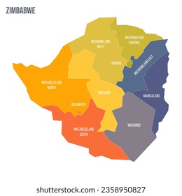 Zimbabwe political map of administrative divisions - provinces. Colorful spectrum political map with labels and country name.