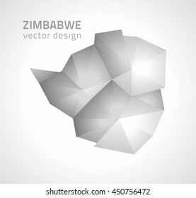 Zimbabwe polygonal silver perspective map
