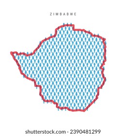 Zimbabwe population map. Stick figures Zimbabwean people map with bold red translucent country border. Pattern of men and women icons. Isolated vector illustration. Editable stroke.