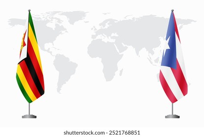 Zimbabwe and Puerto Rico flags for official meeting against background of world map.