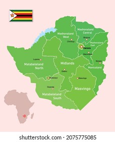Zimbabwe regions map. Vector illustration