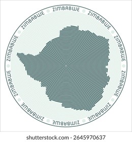 Zimbabwe round logo design. Country shape build of rings. Zimbabwe text around the country. Vector Illustration.