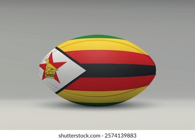 Zimbabwe rugby ball featuring the national flag design on a gray background