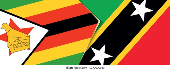 Zimbabwe and Saint Kitts and Nevis flags, two vector flags symbol of relationship or confrontation.