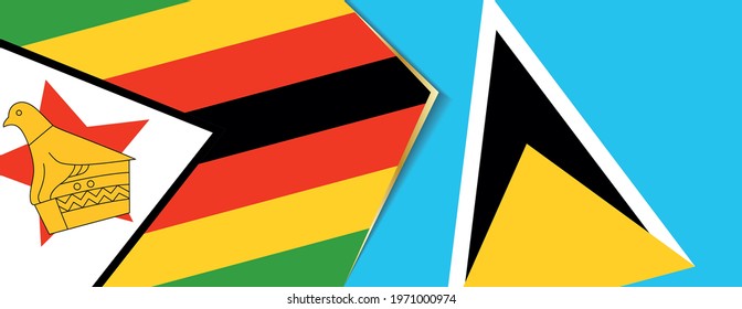 Zimbabwe and Saint Lucia flags, two vector flags symbol of relationship or confrontation.