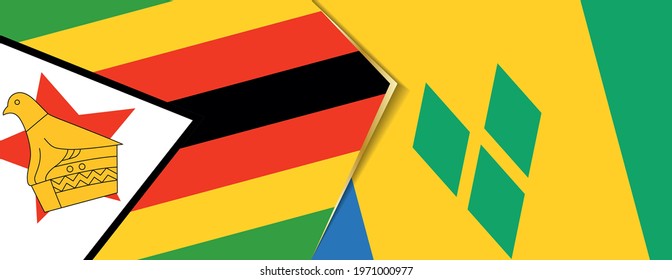 Zimbabwe and Saint Vincent and the Grenadines flags, two vector flags symbol of relationship or confrontation.
