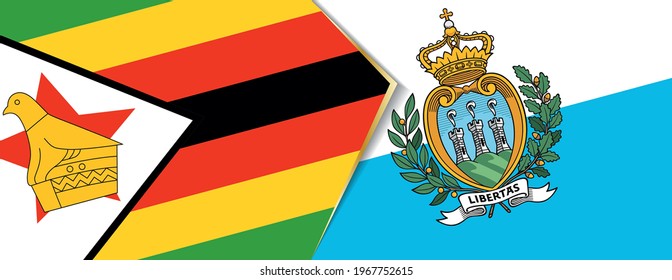 Zimbabwe and San Marino flags, two vector flags symbol of relationship or confrontation.