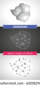 Zimbabwe set of grey and silver mosaic 3d polygonal maps. Graphic vector triangle geometry outline shadow perspective maps