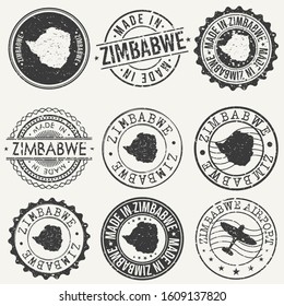 Zimbabwe Set of Stamps. Travel Stamp. Made In Product. Design Seals Old Style Insignia.