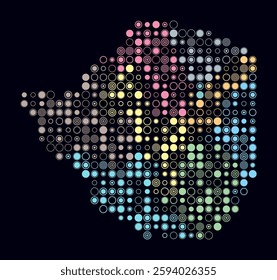 Zimbabwe, shape of the country built of colored cells. Digital style map of Zimbabwe on a dark background. Large size circle blocks. Artistic vector illustration.