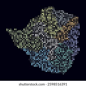 Zimbabwe, shape of the country built of colored cells. Digital style map of Zimbabwe on a dark background. Small size rounded square blocks. Artistic vector illustration.